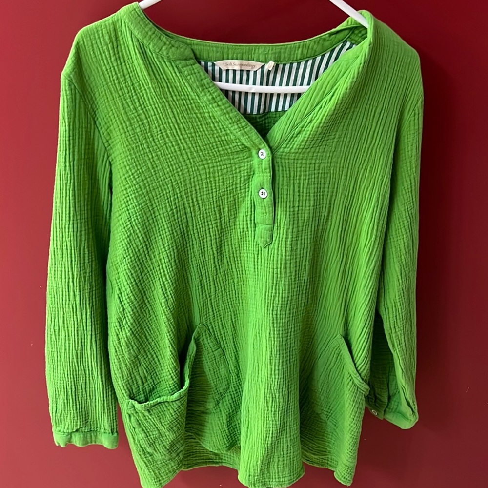 Soft Surroundings Santorini Gauze Pullover Henley Top